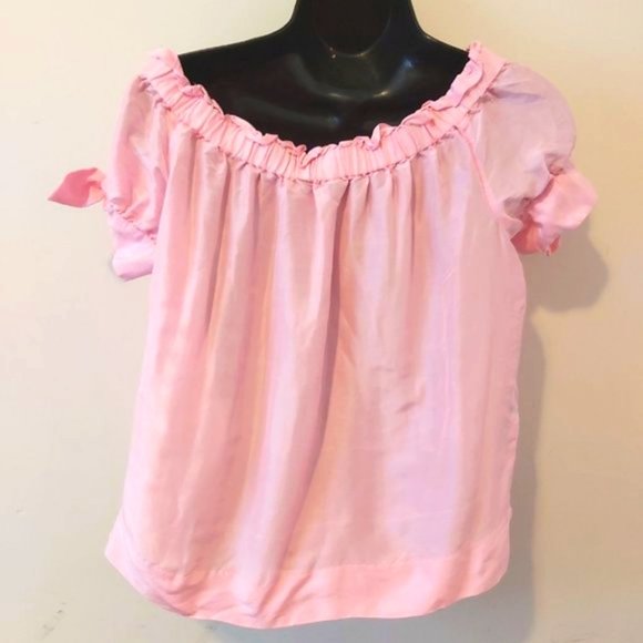 J CREW | Women's Off The Shoulder Silk Top Pink Size 4 - Picture 2 of 7